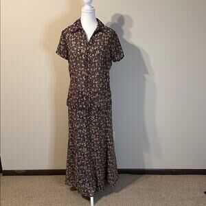 Rena Rowan Brown and Cream Floral Skirt Set - size 8